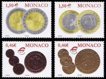 4 шт., Марка Почты Монако, 2002, Новые монеты, Настоящие оригинальные марки для коллекции, MNH